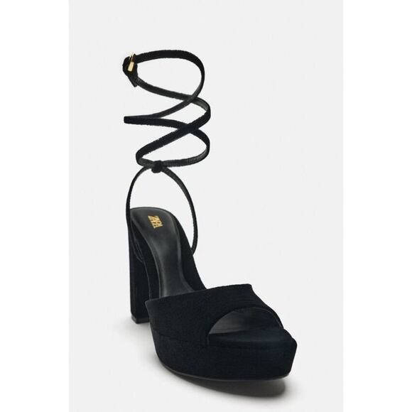 🖤 VELVET PLATFORM HEELED SANDALS - Picture 3 of 5